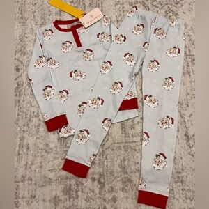 Smockingbird Santa Kids Pajama Set -Light Blue with Red & White Accents